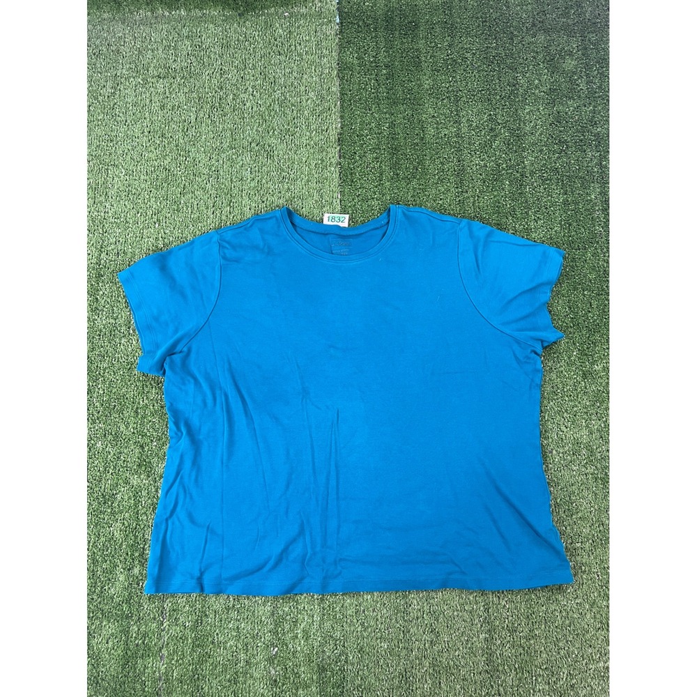 LL Bean Womens 1X Teal Blue Cotton Short Sleeve Crewneck T-Shirt Plus Size